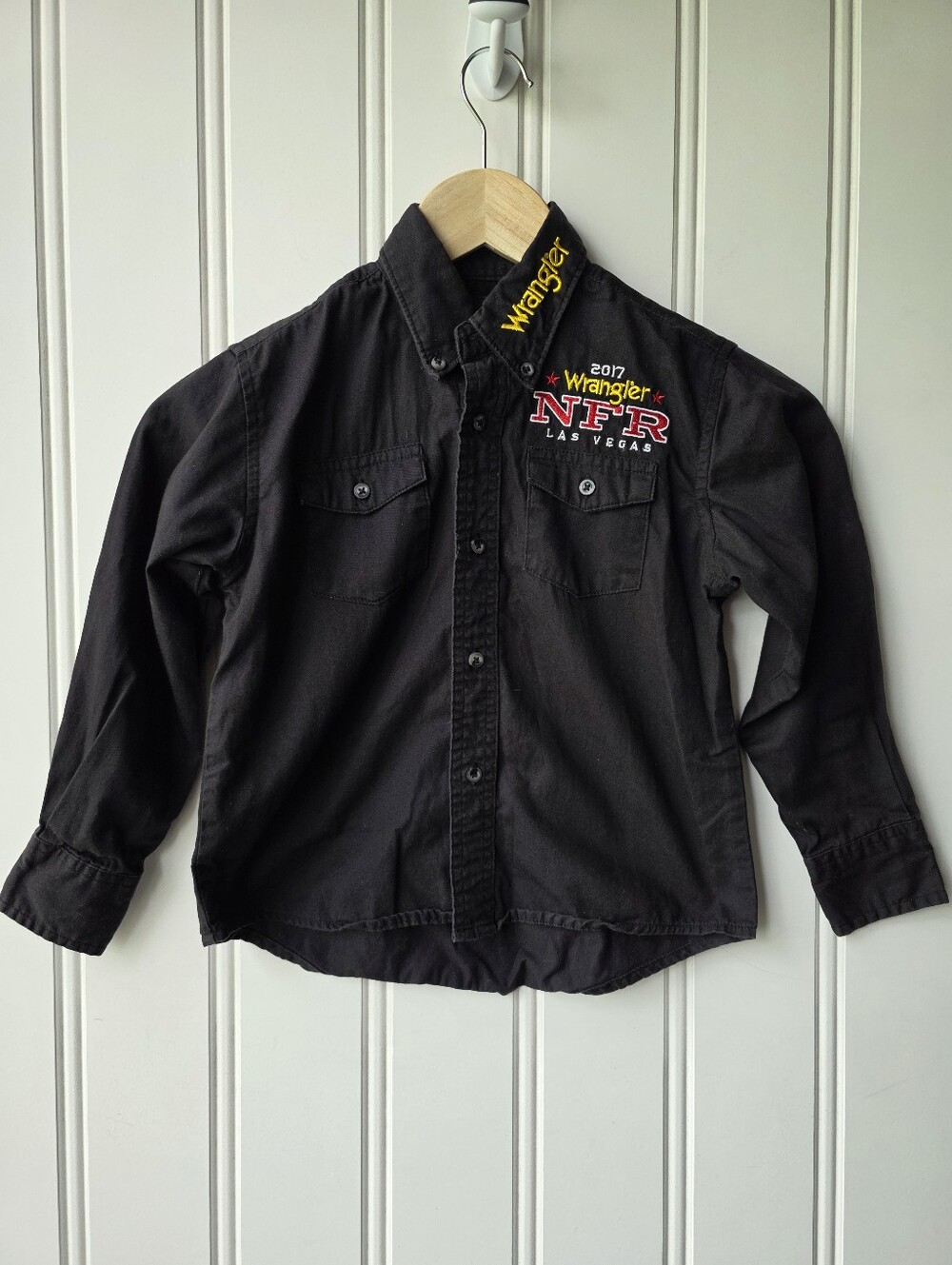 Wrangler NFR Las Vegas Black Western Button Down Rodeo Shirt Boys Size 5/6